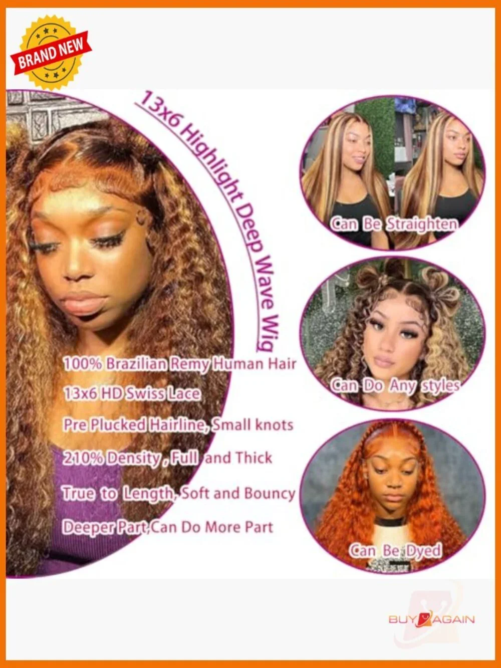 13x6 Deep Wave Lace Front Wig Human Hair 210% Density Pre Plucked 28inch HD